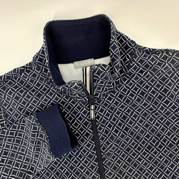 T by Talbots Womens Navy Geometric Full Zip Track Jacket Mock Neck VN5107 Size M - Picture 2 of 13